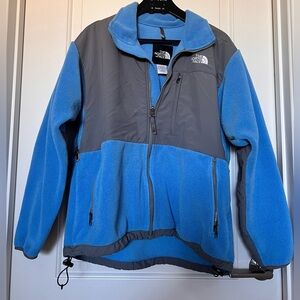 The North Face:  Women’s fleece full front zip in light blue and gray size L